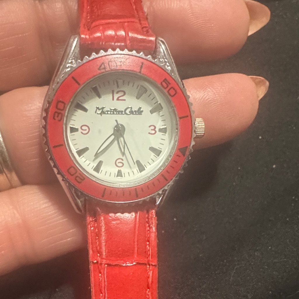 Red And Silver Watch With Crocodile Pattern Strap Red And Silver Watch With Crocodile Pattern Strap